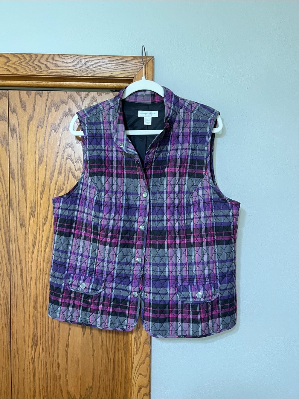 Christopher & Banks Purple Plaid Quilted Vest